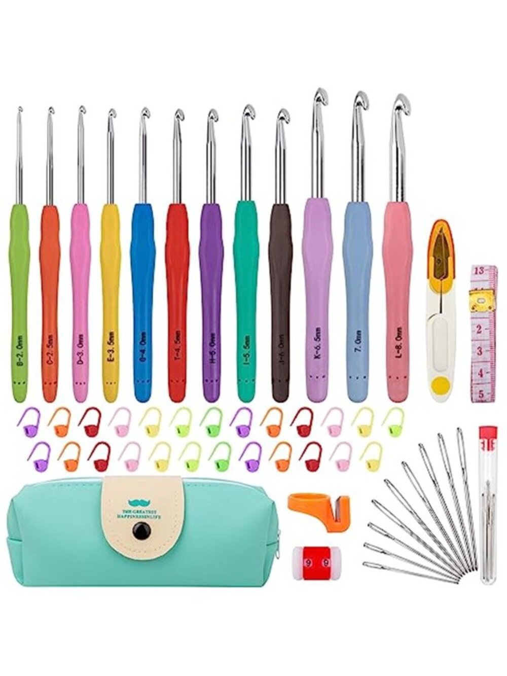 Crochet Hook Set 12 Pack Ergonomic Soft Grip Knitting Kit Yarn Craft Tools